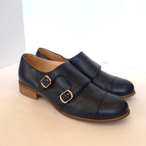 Julia Bo handcrafted leather Monk strap Oxford blue shoes